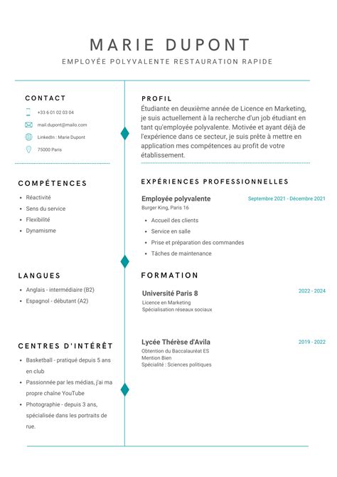 Cv Restauration Modèle Cv Job Studentjob Fr