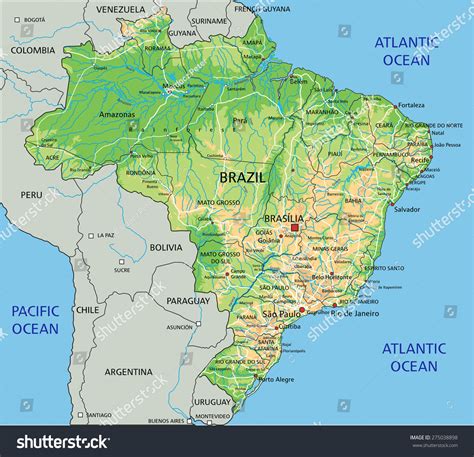 High Detailed Brazil Physical Map Labeling Vetor Stock Livre De