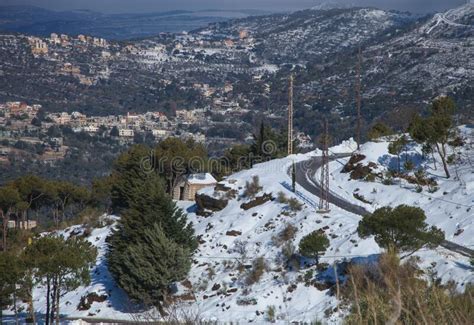 Lebanon Mountains Road Covered With Snow Stock Photo Image Of