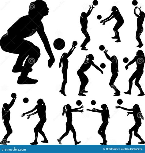 Volleyball Girl Black Silhouette Isolated Sport Woman Jumping Player