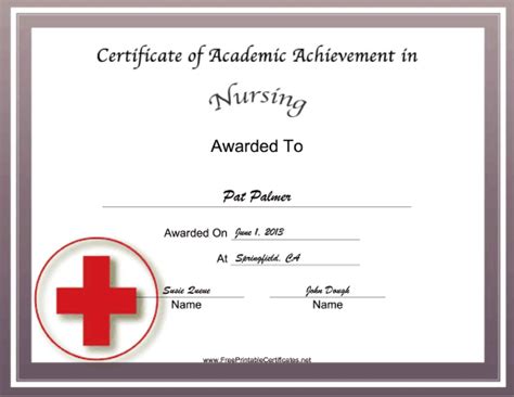 Nursing Academic Certificate Printable Certificate