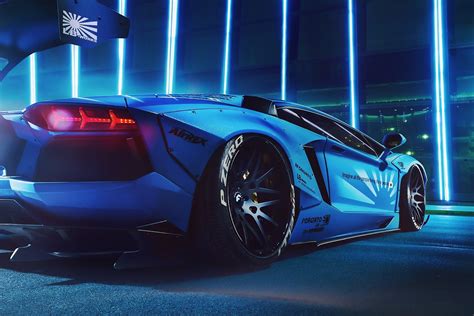 Blue Modified Lamborghini Hd Wallpaper
