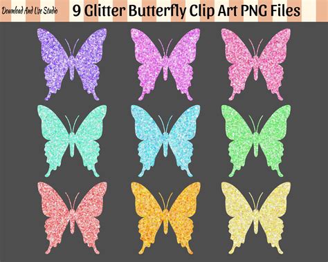 Glitter Butterfly Clip Art Set 9 Piezas Haz Tu Propio Etsy