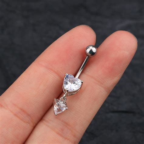 5pc 14g Silver Belly Button Rings Setdangle Belly Ringcz Etsy