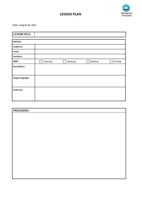 Kostenloses Simple Lesson Plan Template