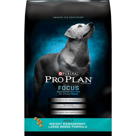 The keys to a happy, healthy dog include a loving home, plenty of stimulation, and a balanced diet. Purina Pro Plan Low Fat Focus Weight Management Large ...