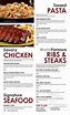 Tony Roma's menu in Winnipeg, Manitoba, Canada