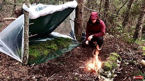 2 Days Super Shelter Survival Challenge Solo Winter Bushcraft Gear