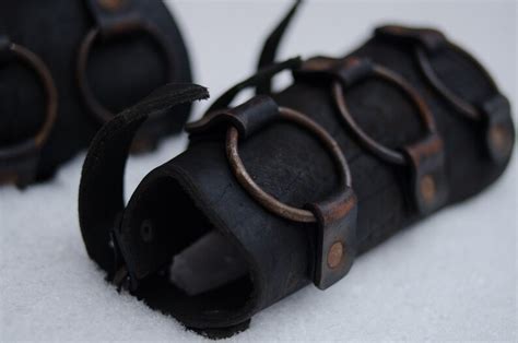 Black Metal Leather Bracers Viking Armor Post Apocalyptic Etsy