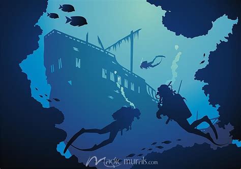 These animal drawings are created in a very basic format designed especially for trainee artists. Sunken Ship | Underwater painting, Sea murals, Art