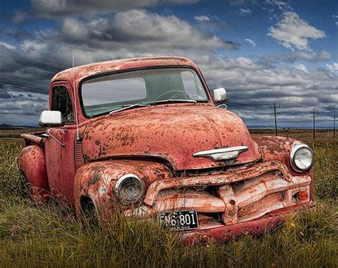 Red Pickup Truck Abandoned Farm House Rusty Auto Chevy Etsy Chevy