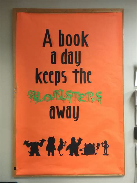 library bulletin board library display a book a day keeps the monsters away halloween decorat