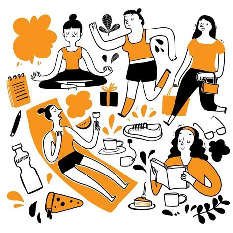 Women Doing Different Activites In The Heat Of Summer Illustration
