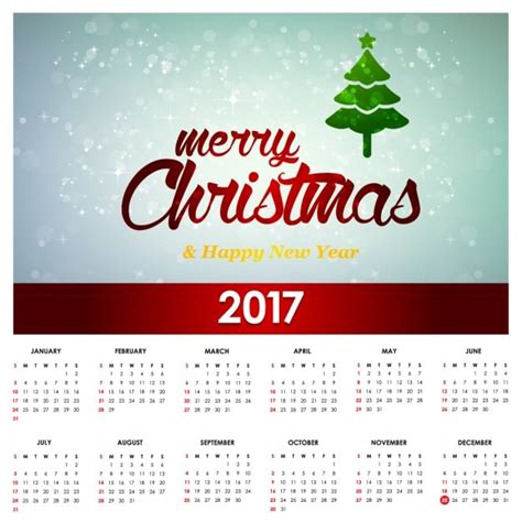 2017 Vector Merry Christmas Calendário Vetor Grátis
