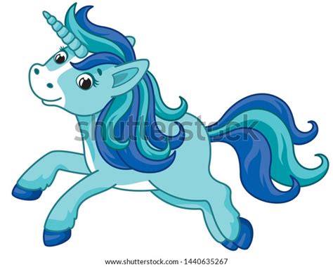 Cute Little Blue Unicorn Vector Cartoon Stock Vector Royalty Free