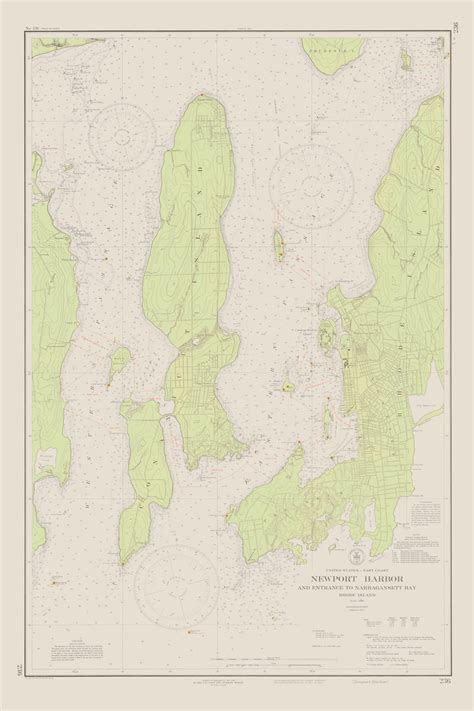 Narragansett Bay And Newport Harbor Historical Map 1934 Green