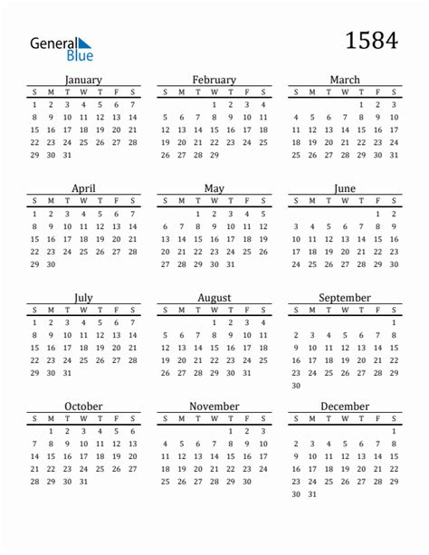 Free 1584 Calendars In Pdf Word Excel