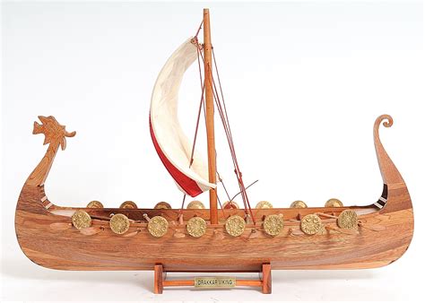 Drakkar Viking Long Boat Wooden Model Display Vikings Wooden Oars