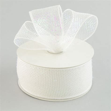 25 Poly Deco Mesh Ribbon Whiteiridescent Rs2004f1