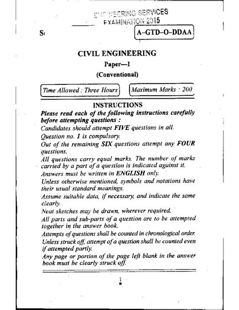 Upsc Ies Mains Question Paper Civil Engineering Paper I