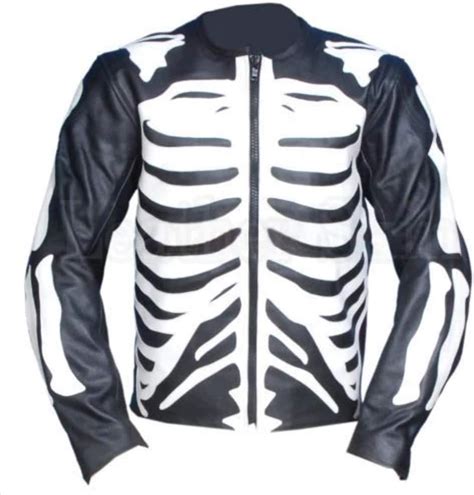 Fashiopros Black Skeleton Biker Leather Jacket At Amazon Mens Clothing