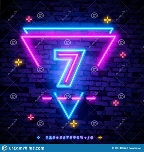 Number Seven Symbol Neon Sign Vector Seventh Number Seven Template