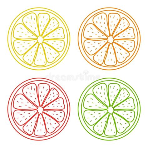Set Of Juicy Citrus Icons Lemon Orange Grapefruit Lime Stock