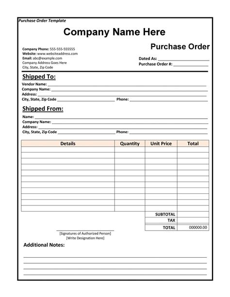 Construction Purchase Order Template Excel Excel Templates
