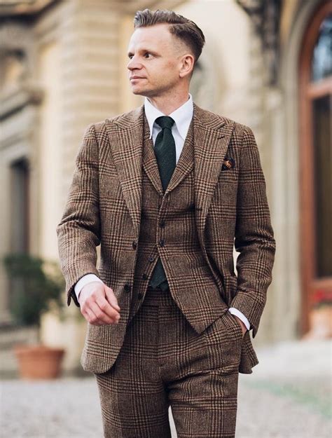 3 Piece Check Suit In Brown With Black Necktie Mens Fashion Suits