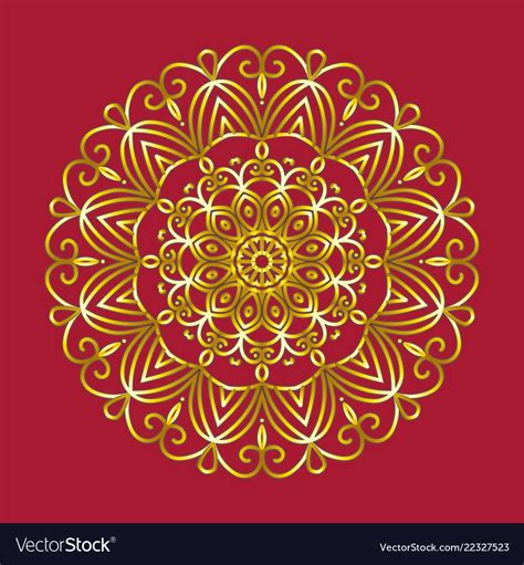 Simple Gold Circular Pattern On Red Background Vector Image