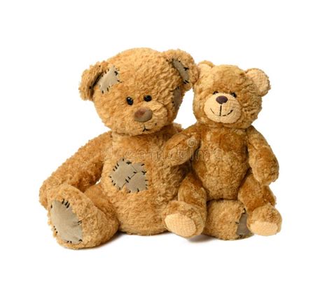 Two Brown Cute Teddy Bears On A White Background Stock Photo Image Of
