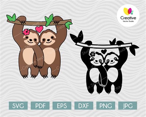 Clip Art Art And Collectibles Cute Sloth Svg Sloth Svg Sloth Valentine