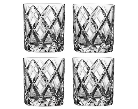 Diamond Cross Cut Crystal Double Old Fashioned Glass Set Of 4