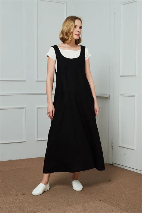 Pinafore Dress Black Linen Pinafore Dress Pinafore Dress Women Linen