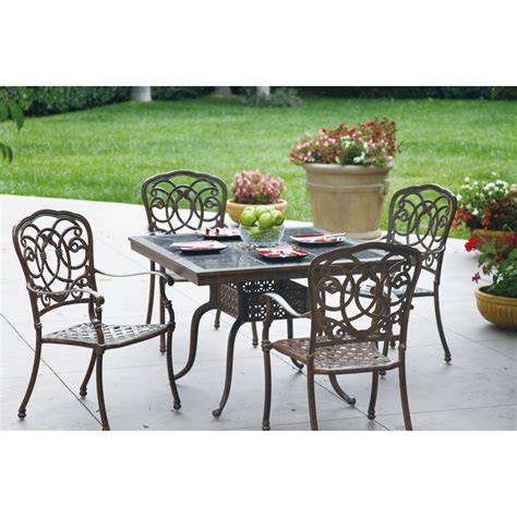 Darlee Florence 5 Piece Aluminum Square Granite Top Patio Dining Set