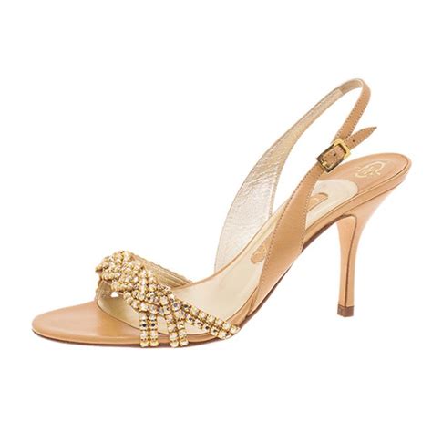 Gina Gold Swarovski Crystal Embellished Naomi Slingback Sandals Size 38 Gina The Luxury Closet