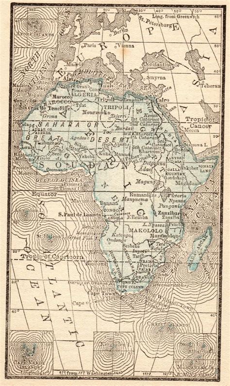 1888 Antique Africa Map Rare Miniature Vintage Map Of Africa 6210