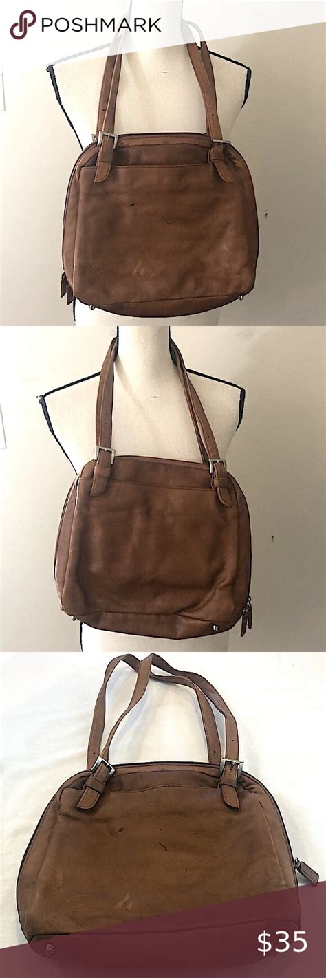 Tignanello Brown Leather Shoulder Bag Multiple Compartments Zippered
