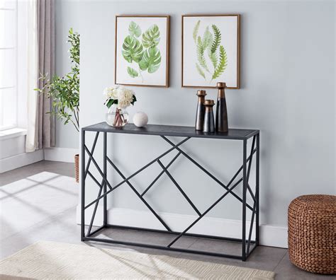 Thurl Modern Entryway Console Sofa Table Black Metal Frame And Gray Wood