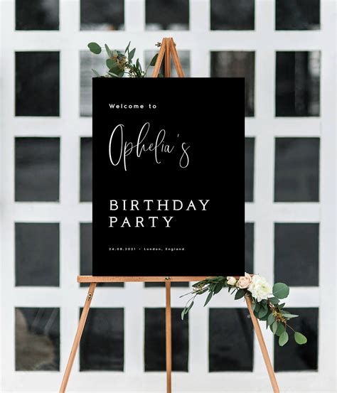 Black Welcome Birthday Party Sign Birthday Welcome Sign Etsy