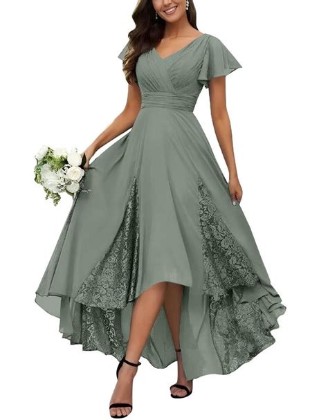 tea length mother of the bride dresses for wedding ruffle sleeves long chiffon lace appliques