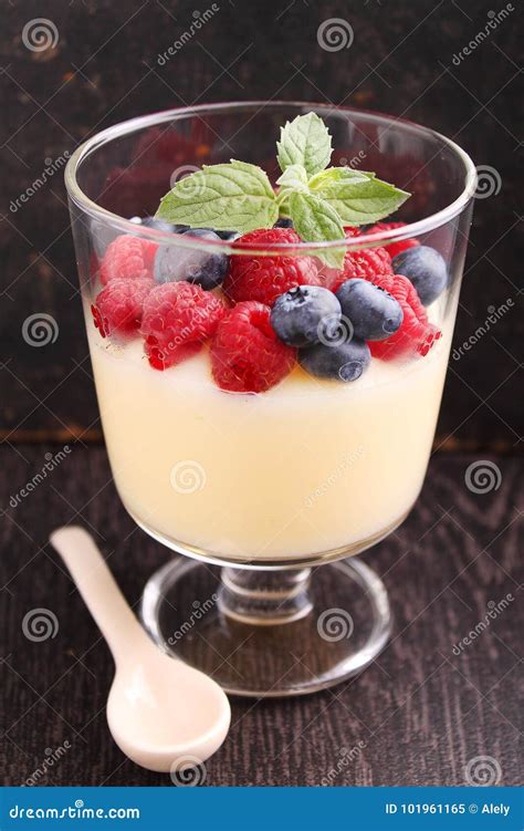 Milk Pudding With Berries In A Glass Stock Image Image Of Mint Milk