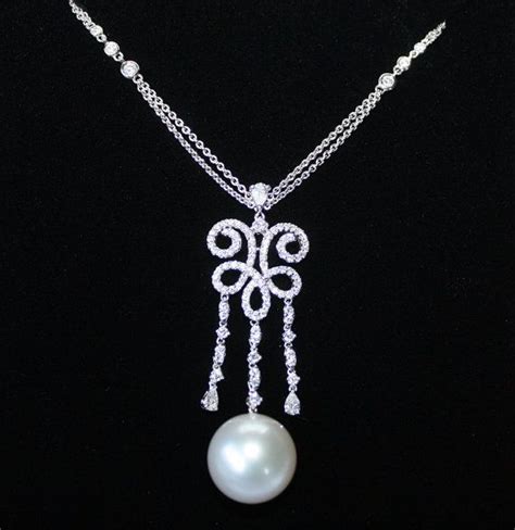 Pearl Diamond Necklace Pearl Necklace Bride Necklace 16mm Etsy