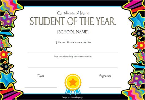 Certificate Of Merit For Students Template Free Printable