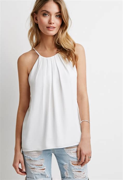 Forever 21 Pleated Halter Combo Top In White Lyst