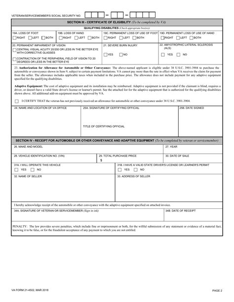 Va Form 21 4502 Download Fillable Pdf Or Fill Online Application For Automobile Or Other