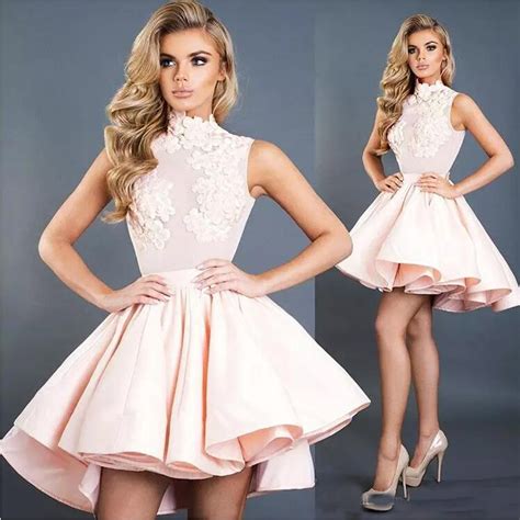 2017 Pink Mini Short Cocktail Party Dresses Applique Satin Sleeveless