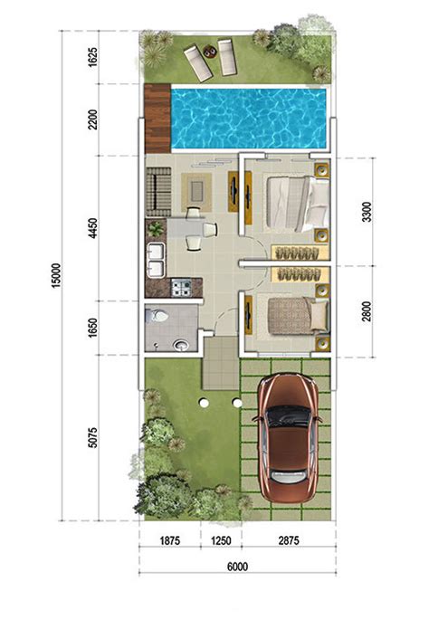 denah rumah minimalis ukuran  meter  kolam renang tampak