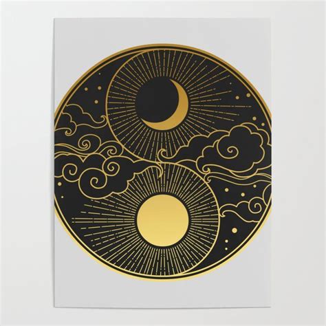 Sun Moon Clouds Stars Yin Yang Art Poster By The Lotus Room X