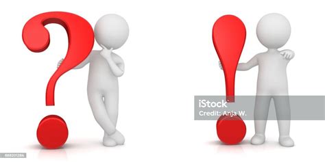 Question Mark Exclamation Point Mark 3d Red With Stick Figures Isolated